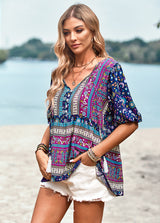 V-neck Short Sleeve Printed Shirt