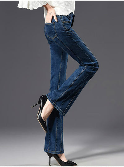 Low Waist Stripe Patworked Flare Jeans Women