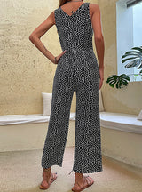 Sleeveless Casual Leopard-print Bow Tie Jumpsuit