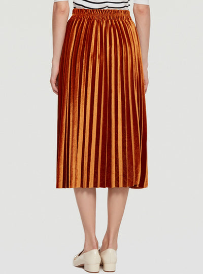 Women's Velvet Pleated Skirt With High Waist