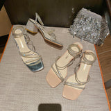 Thick-heeled Rhinestone Sandals