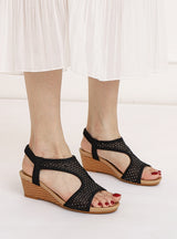 Elastic Band Fishmouth Breathable Mesh Wedge Sandals