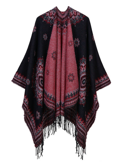 Sun Flower Tassel Split Cloak Dual-Purpose Shawl