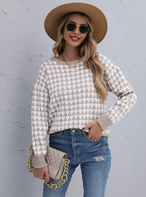 Jacquard Round Neck Pullover Sweater