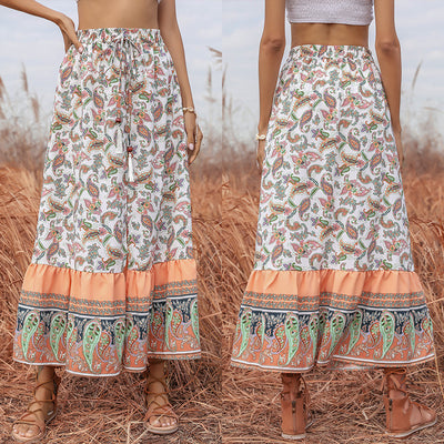 Slim Print Lace-up Split Skirt