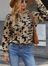 Leopard Print Drawstring Hooded Sweater