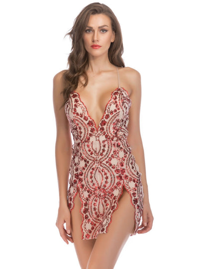 Sequined Suspender Backless Dress