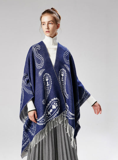 Fringed Cashew Flower Shawl Dual-Purpose Cloak