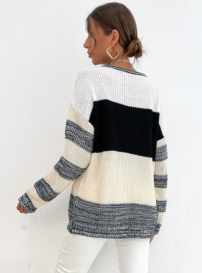 Turtleneck Neck Striped Contrast Knitted Sweater