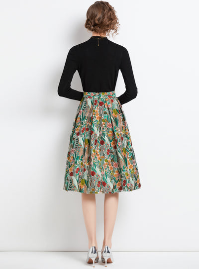 Knitted Jacquard Print Skirt Two-piece Suit