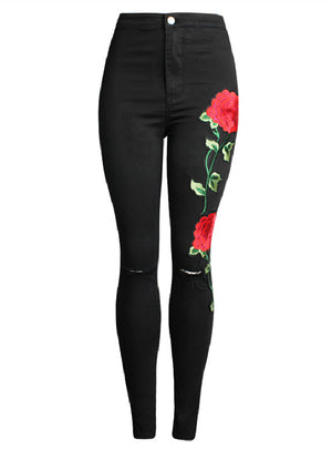 3D Embroidery Ladies' High Waist Jeans