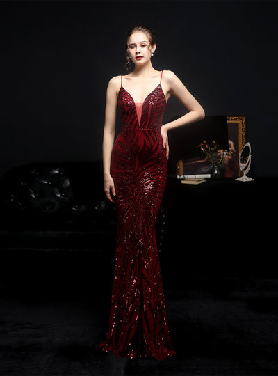 Mermaid Sequins Straps Party Dress