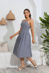 Plaid Suspender Casual Swing Dress