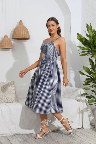 Plaid Suspender Casual Swing Dress