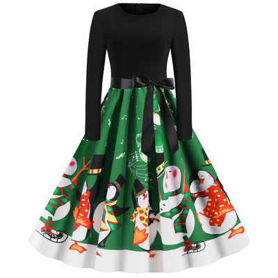 Christmas Long Sleeve Printed Dress
