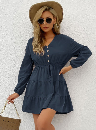 Decorative Button Pullover Casual Dress