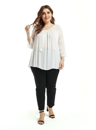 Long Sleeve Lace Stitching Shirt