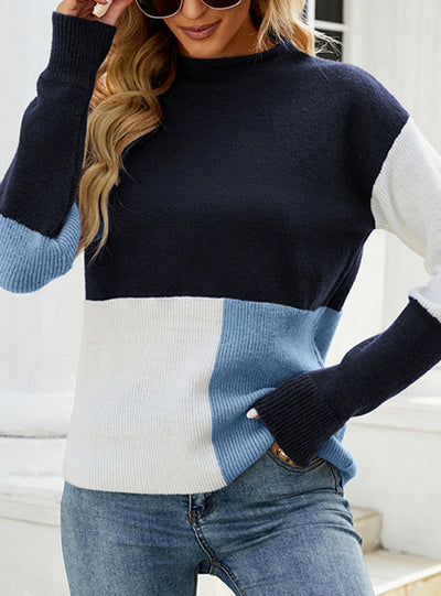 Contrasting Turtleneck Loose Sweater