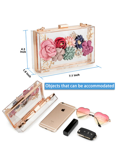 Women Acrylic Flower Clutches Crossbody Purse