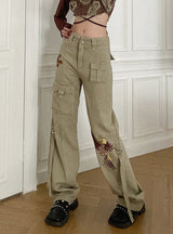 Embroidered Straight Pocket Jeans