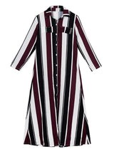 Women Autumn Spring Long Sleeve Stripe Maxi Dresses