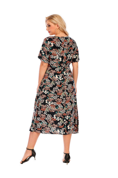 Plus Short Sleeve Printed Dress