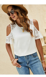 Loose Round Neck Lace Casual T-shirt Top