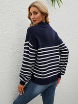 Contrast Color Loose Pullover Lapel Sweater