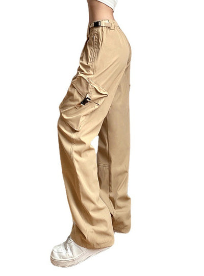 Fastening Splicing Elastic Waist Straight Pants