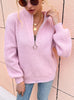 V-neck Zipper Lantern Sleeve Sweater