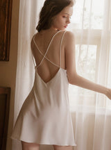 Sexy Deep V Pajamas Ice Silk Suspender Dress