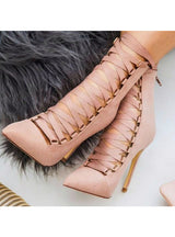 Lace Up High Heels Sandals Pointed Toe Boots 