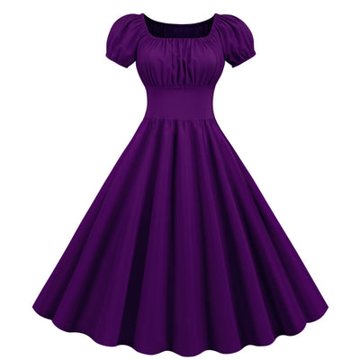 Short-sleeved Square Collar Big Swing Dress