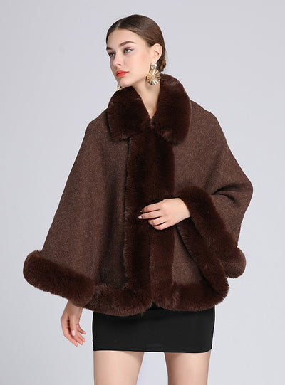 Fur Collar Shawl Cloak Ladies Knitted Cardigan Coat