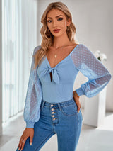 Casual Knotted V-neck Slim Knit Top