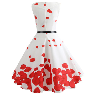 Retro Sleeveless Red Petals Print Dress