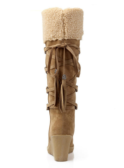 Scrub Plush Snow Boots Women Wedges Knee Boots
