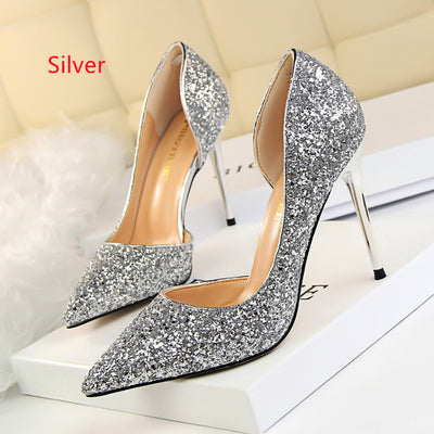 Shallow Pointed Side Hollow Sequined Shoes