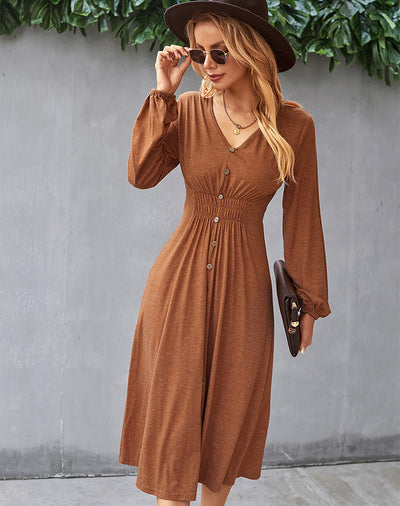 A-line V-neck Long Sleeve dress