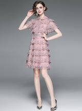 Ruffled Lace Stitching Short Sleeve Dress