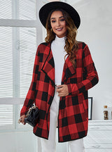 Loose Pocket Casual Plaid Print Coat
