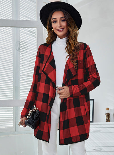 Loose Pocket Casual Plaid Print Coat