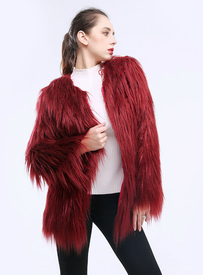 Women Imitation Fur Coat Long Hair Coat Wool Speed