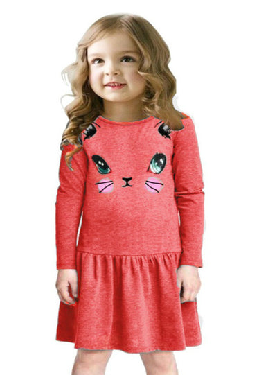 Cat Print Children Long Sleeve Cartoon Baby Girl 