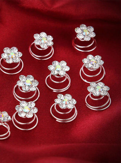 12Pcs Hair Decor Crystal Rhinestone Flower Hair 