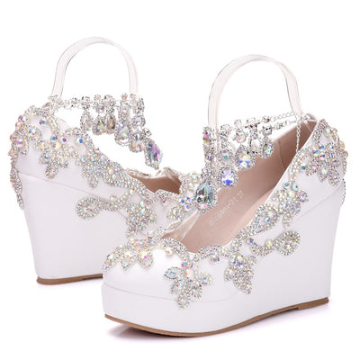 Rhinestone Tassel Wristband Slope Wedding Shoes