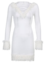 Furry White Bodycon Mini Dresses