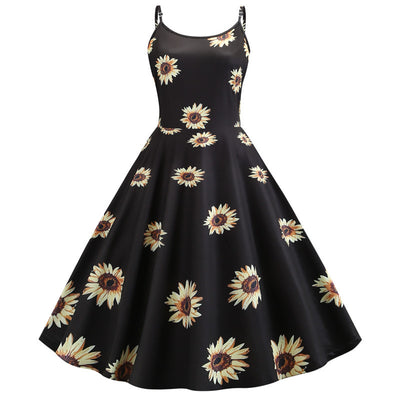 Sling Pineapple Sunflower Print Dress