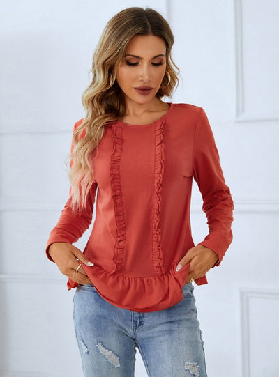 Lace Wooden Ear Long-sleeved Shirt Top