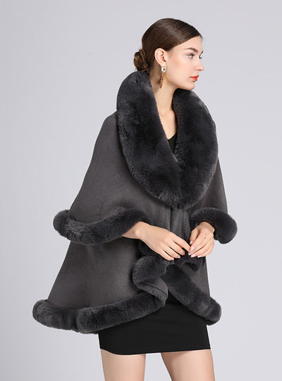 Fur Collar Shawl Cape Ladies Large Size Knitted Cardigan Loose Coat
